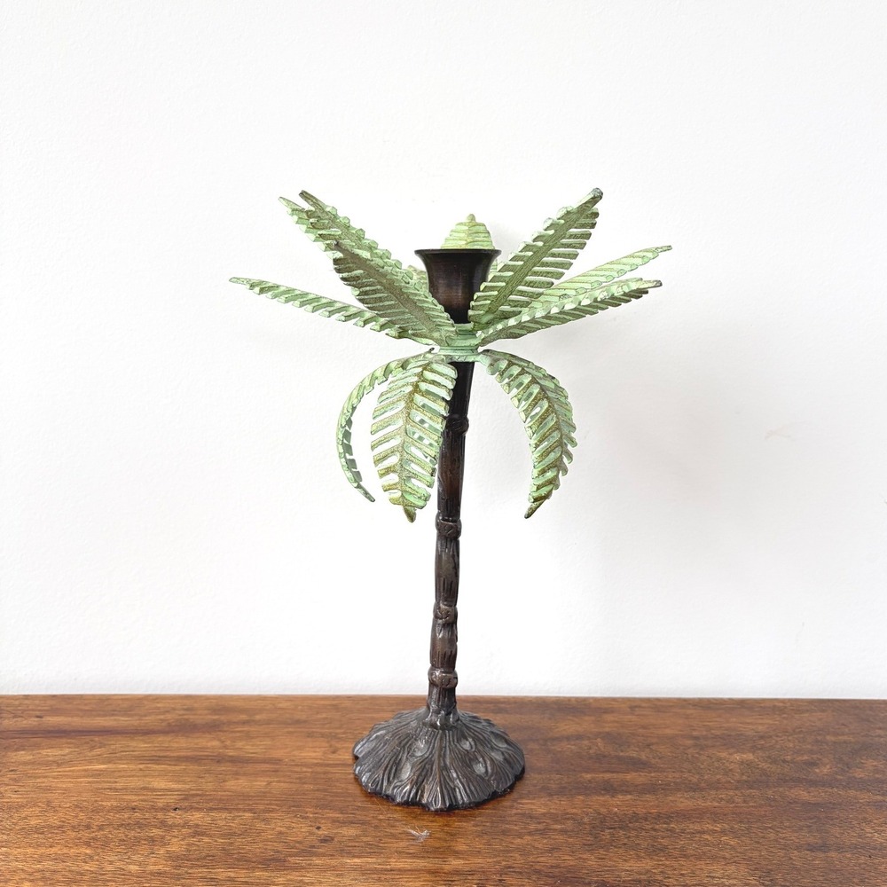 Vintage Metal Palm Tree Candlestick Holder